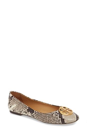 Women's Tory Burch Chelsea Snakeskin Print Ballet Flat M - Grey