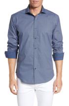 Men's Bugatchi Shaped Fit Dot Plaid Sport Shirt - Blue