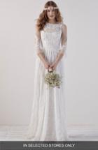 Women's Pronovias Ederne Boho Keyhole Back Lace Gown, Size - Ivory