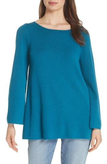 Women's Eileen Fisher Bateau Neck Merino Wool Tunic Top, Size - Black