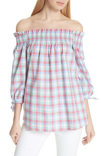 Women's Kate Spade New York Off The Shoulder Madras Top, Size - Pink