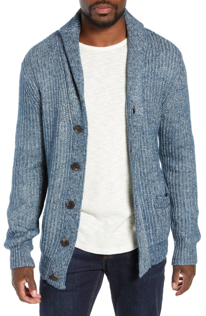 Men's Schott Nyc Multi Yarn Shawl Collar Cardigan, Size - Blue