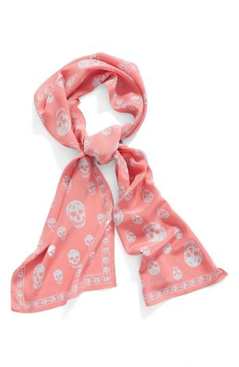 Women's Alexander Mcqueen Skull Print Silk Crepe Scarf, Size - Pink