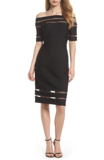 Women's Tadashi Shoji Pintuck Off The Shoulder Sheath Dress - Black
