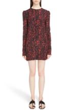 Women's Saint Laurent Silk Crepe De Chine Leopard Print Shift Dress Us / 34 Fr - Burgundy