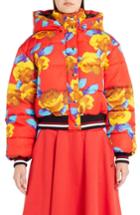 Women's Msgm Floral Print Crop Puffer Jacket Us / 38 It - Red