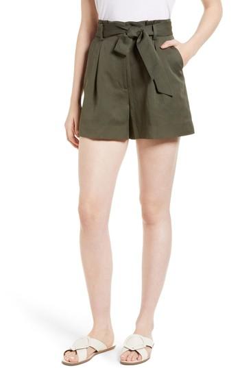 Women's Nordstrom Signature Paperbag Waist Linen & Cotton Blend Shorts - Green