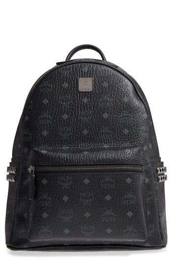 Mcm Medium Stark Side Stud Coated Canvas Backpack - Black