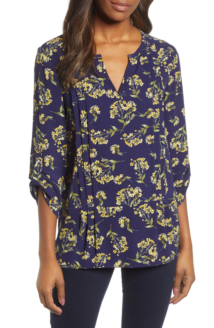 Women's Chaus Chateau Bouquet Pintuck Blouse - Blue