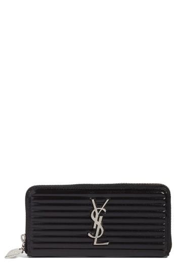 Women's Saint Laurent Opium Textured Leather Zip-around Wallet - Black