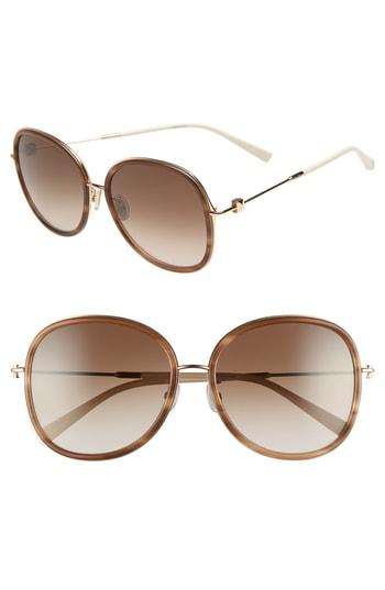 Women's Max Mara Marilyn 58mm Special Fit Round Sunglasses - Striped Brown