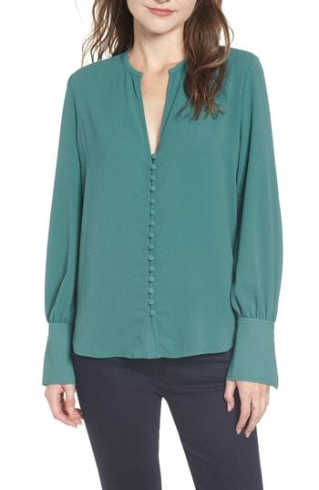 Women's Chelsea28 Split Neck Button Front Crepe Top - Blue/green