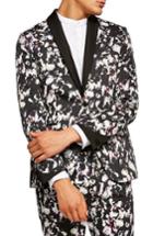 Men's Topman Ultra Skinny Fit Floral Print Tuxedo Jacket 32 - Black