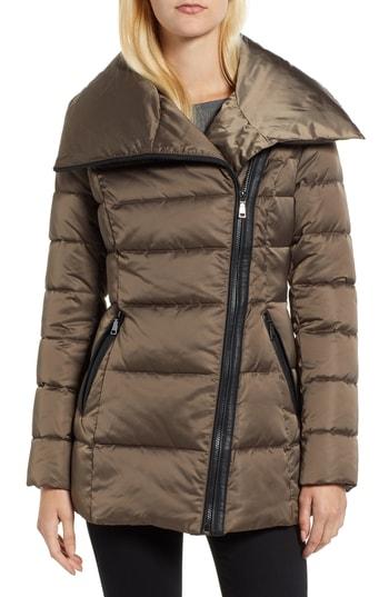 Women's Tahari Blair Moto Style Puffer Jacket - Beige