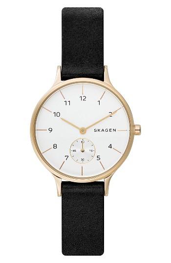 Women's Skagen Anita Leather Strap Watch, 34mm