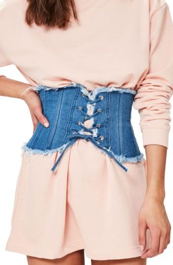 Women's Missguided Frayed Edge Lace-up Denim Belt