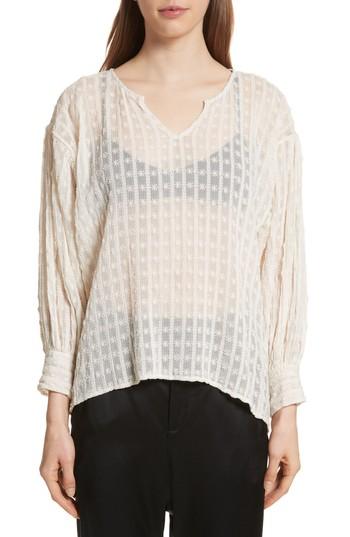 Women's Nili Lotan Arlo Embroidered Chiffon Blouse - Ivory