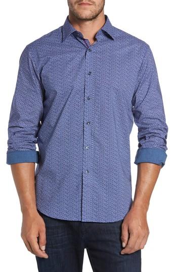 Men's Bugatchi Classic Fit Raindrop Print Sport Shirt, Size - Purple