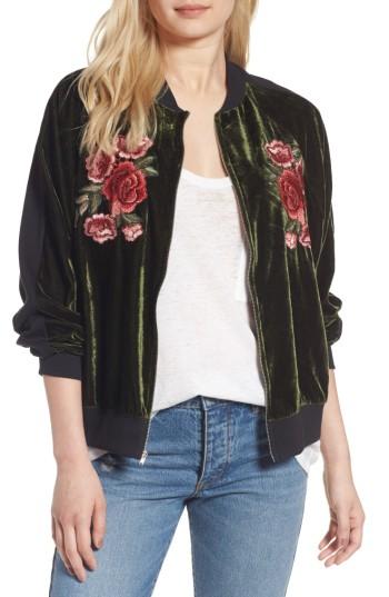 Women's Bp. Floral Embroidered Bomber, Size - Green