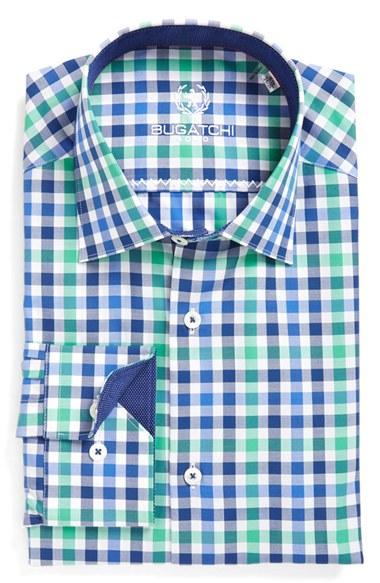 Men's Bugatchi Trim Fit Check Dress Shirt .5 - Green