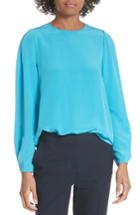 Women's Dvf Cinched Sleeve Silk Blouse - Blue