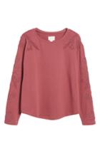 Women's Caslon Embroidered Sleeve Sweatshirt, Size - Burgundy