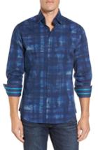 Men's Stone Rose Slim Fit Crinkle Print Sport Shirt (m) - Blue