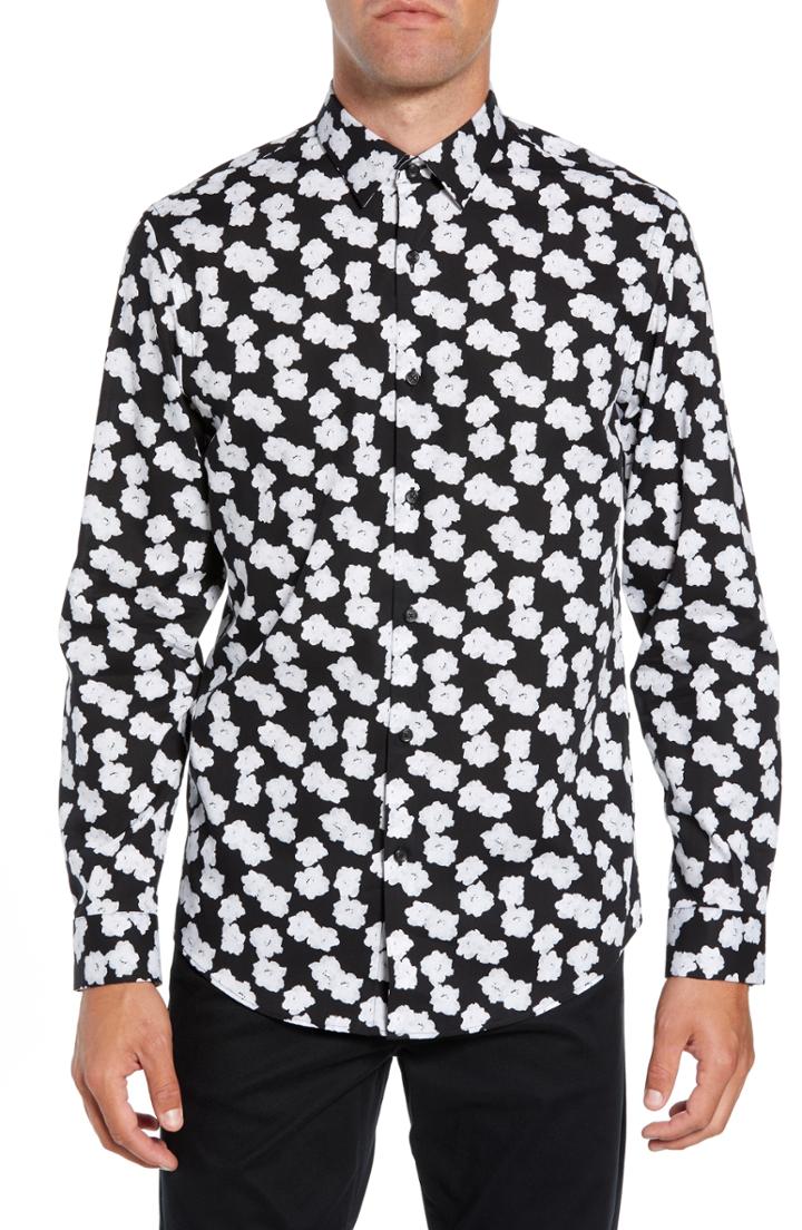 Men's Calibrate Slim Fit Non Iron Floral Sport Shirt - Black
