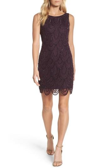 Women's Pisarro Nights Embellished Mesh Sheath Dress - Red
