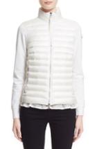 Women's Moncler 'maglia' Flutter Hem Mixed Media Down Jacket - White