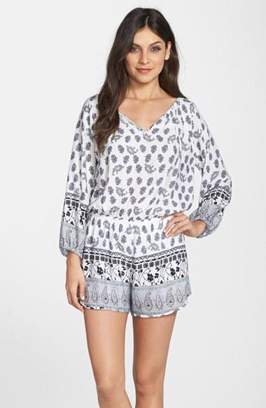 Women's Fraiche By J Paisley Print Long Sleeve Romper