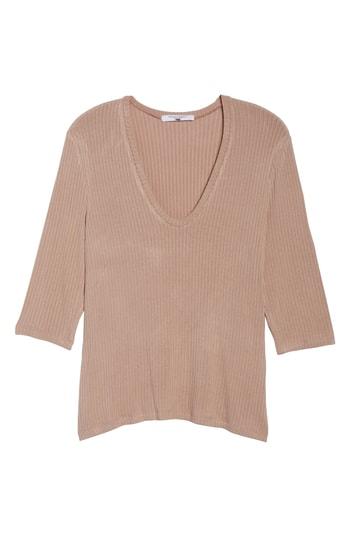 Women's Bp. U-neck Rib Knit Top, Size - Brown