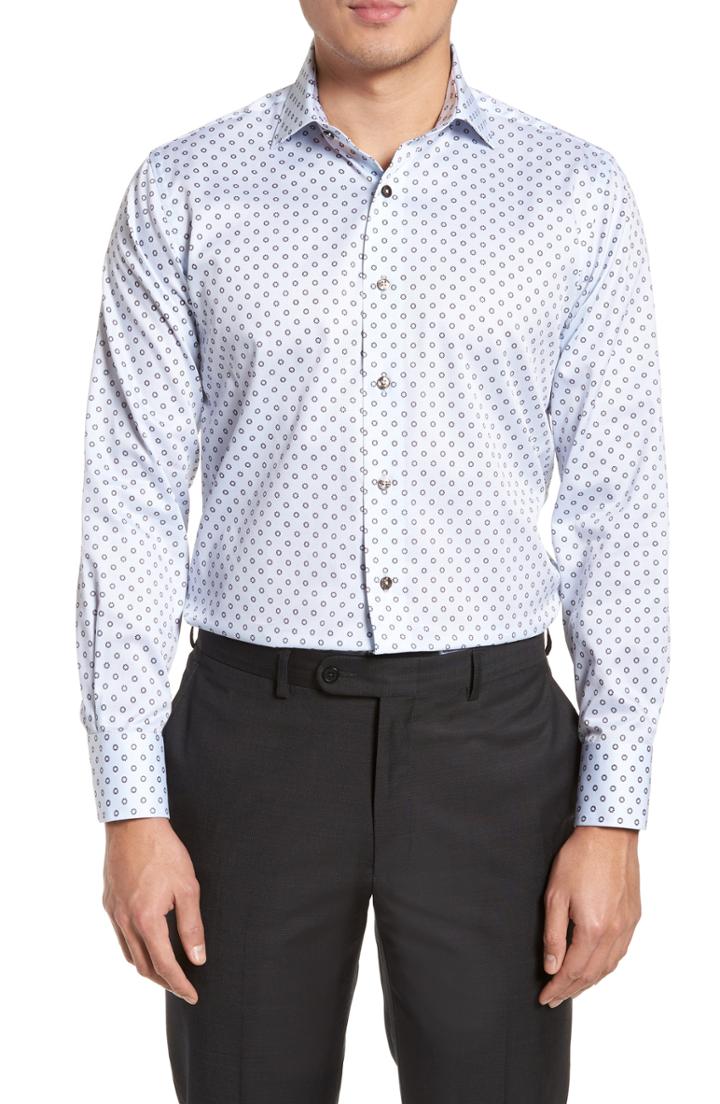 Men's Lorenzo Uomo Trim Fit Floral Print Dress Shirt - 34 - Blue