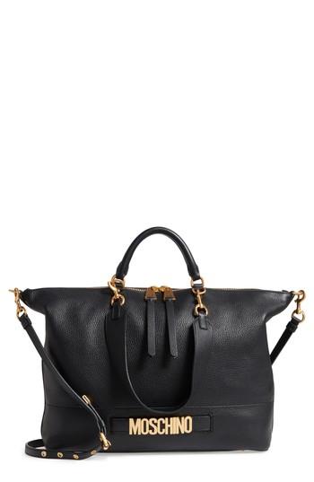 Moschino Logo Deerskin Leather Tote Bag - Black