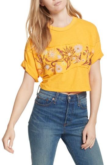 Women's Free People Garden Time Embroidered Tee, Size - Yellow