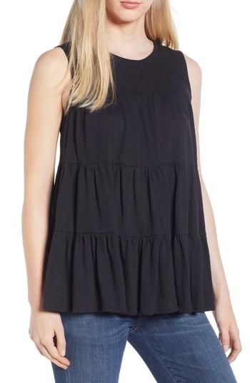 Women's Everleigh Tiered Ruffle Cotton Blend Tank Top - Black