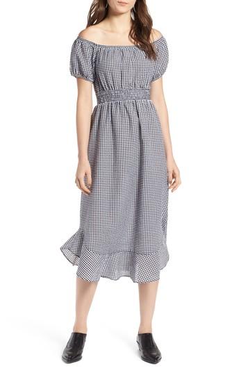 Women's Treasure & Bond Gingham Off The Shoulder Dress, Size - Black