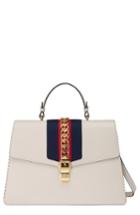 Gucci Maxi Sylvie Top Handle Leather Shoulder Bag - White