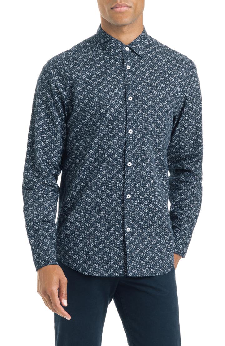 Men's Good Man Brand Floral Dot Slim Fit Sport Shirt, Size - Blue