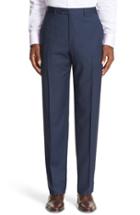 Men's Canali Flat Front Solid Wool Trousers R Eu - Blue