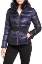 Women's Ted Baker London Puffer Jacket With Faux Fur Collar - Blue
