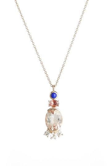 Women's Mociun Sunstone, Lapis & Diamond Pendant Necklace