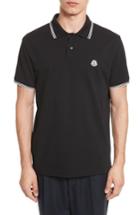 Men's Moncler Striped Collar Polo Shirt - Black