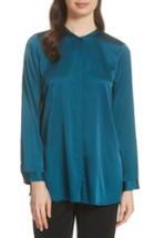 Women's Eileen Fisher Stretch Silk Shirt, Size - Green