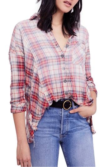 Women's Free People Juniper Ridge Plaid Herringbone Shirt - White