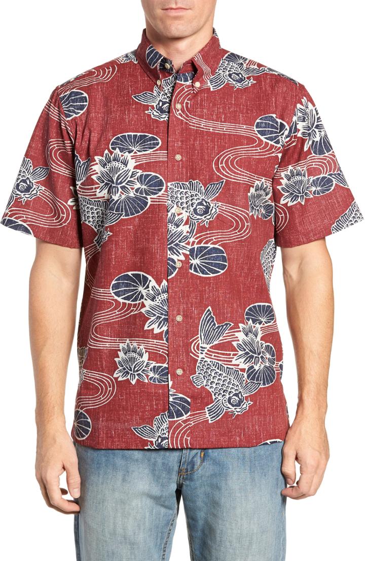 Men's Reyn Spooner Kyoto Ponds Fit Sport Shirt, Size Medium - Red