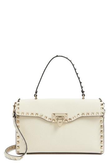 Valentino Garavani Rockstud Leather Top Handle Shoulder Bag - White