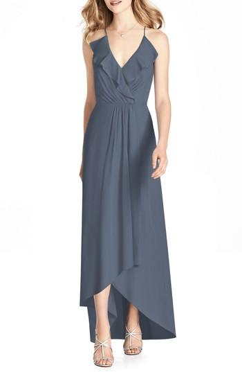 Women's Jenny Packham Ruffle Neck Chiffon Gown - Grey