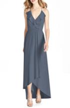 Women's Jenny Packham Ruffle Neck Chiffon Gown - Grey