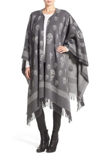 Women's Alexander Mcqueen 'big Skull' Wool & Cashmere Jacquard Poncho, Size - Grey